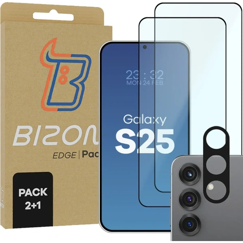 2x szkło na ekran + 1x na aparat Bizon Edge 2 Pack do Samsung Galaxy S25