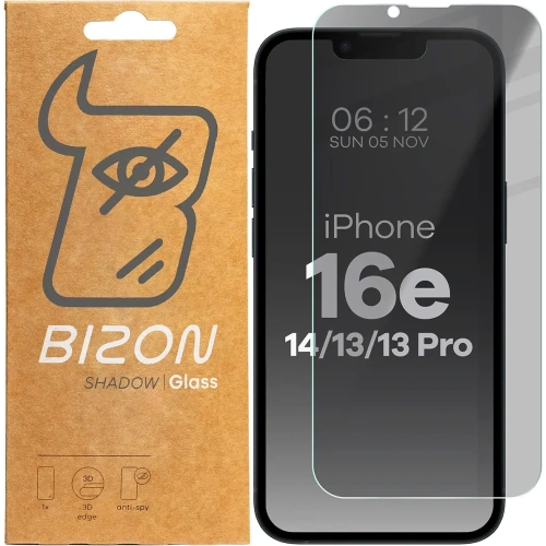 Prywatyzujące szkło hartowane Bizon Glass Clear Shadow do Apple iPhone 16e / 14 / 13 / 13 Pro przyciemniane