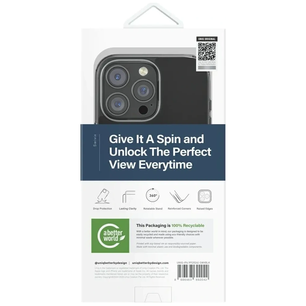 Hurtownia GSM - UNIQ Swivix Apple iPhone 16 Pro Max 360 fokos forgatható talp fekete - UNIQ1500 - {ean13} - Hurt