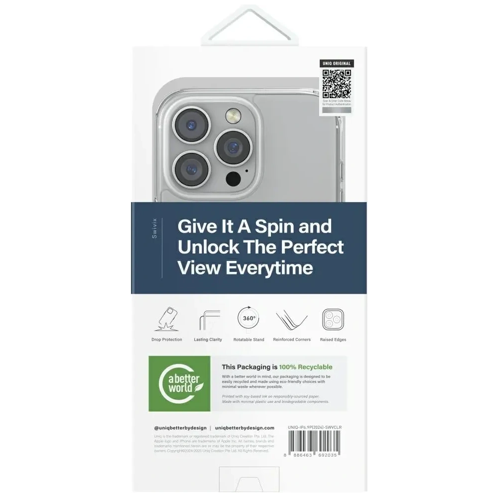 Hurtownia GSM - UNIQ Swivix Apple iPhone 16 Pro Max suport rotativ 360 clar - UNIQ1501 - {ean13} - Hurt