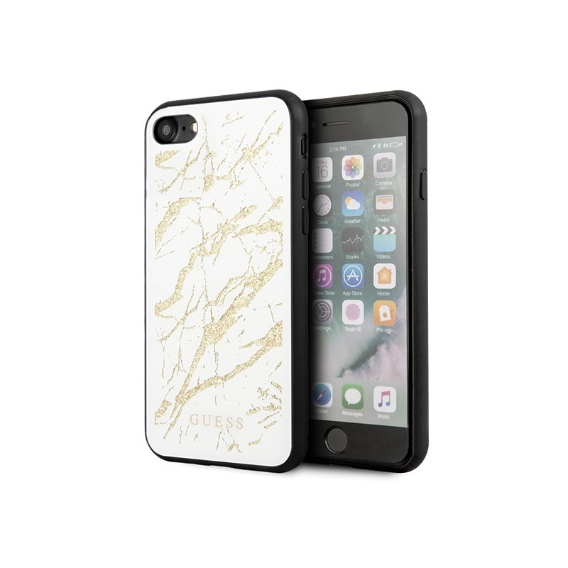 Hurtownia Guess - 3700740475782 - GUE504WHT - Etui Guess GUHCI8MGGWH Apple iPhone SE 2022/SE 2020/8/7 biały/white hard case Glitter Marble Glass - B2B homescreen