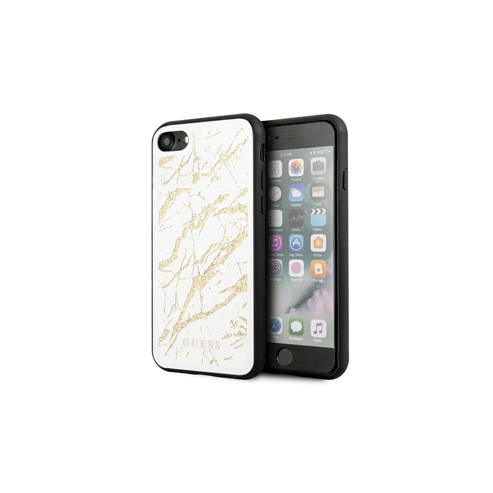 Hurtownia GSM - Etui Guess GUHCI8MGGWH Apple iPhone SE 2022/SE 2020/8/7 bílý/white tvrdý kryt Glitter Marble Glass - GUE504WHT - {ean13} - Hurt