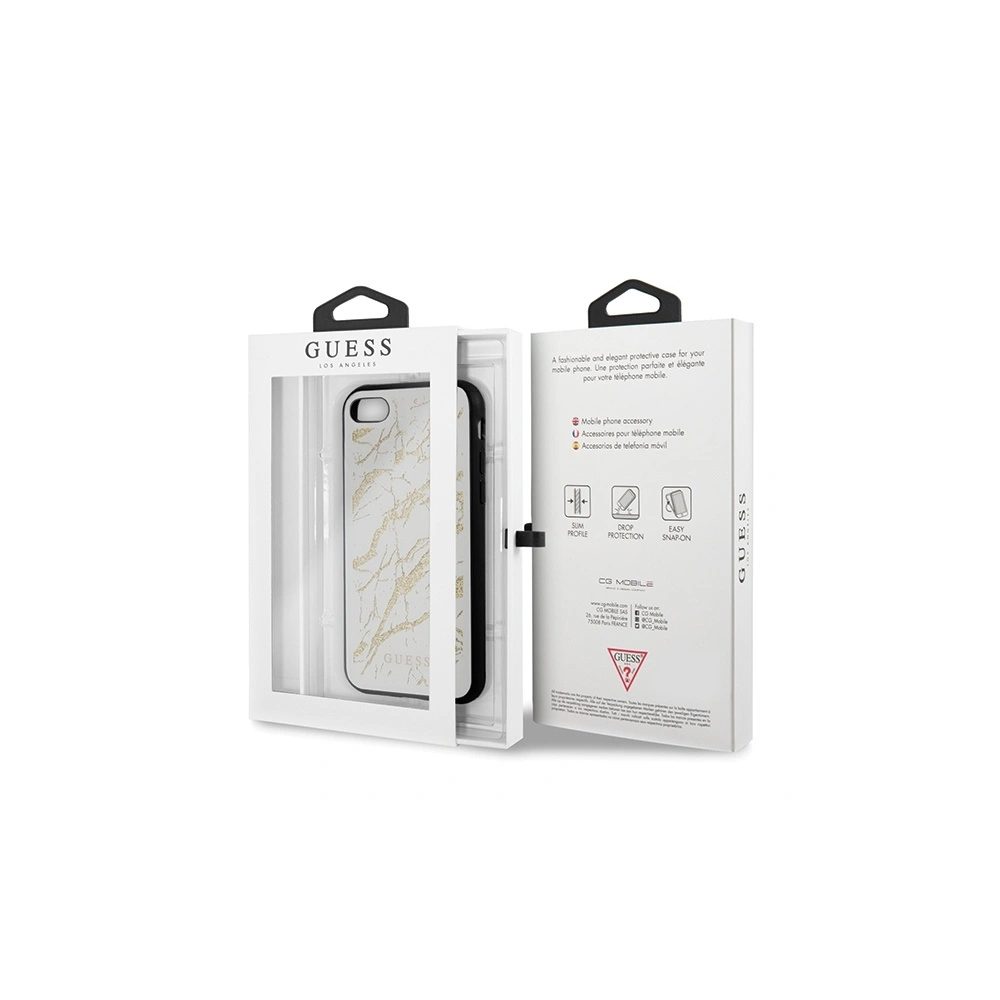 Hurtownia GSM - Etui Guess GUHCI8MGGWH Apple iPhone SE 2022/SE 2020/8/7 bílý/white tvrdý kryt Glitter Marble Glass - GUE504WHT - {ean13} - Hurt