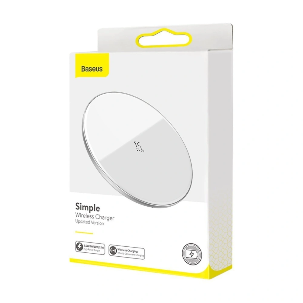 Hurtownia GSM - Bezprzewodowa ładowarka indukcyjna Baseus Simple, 15W (biała) - BSU1369WHT - {ean13} - Hurt