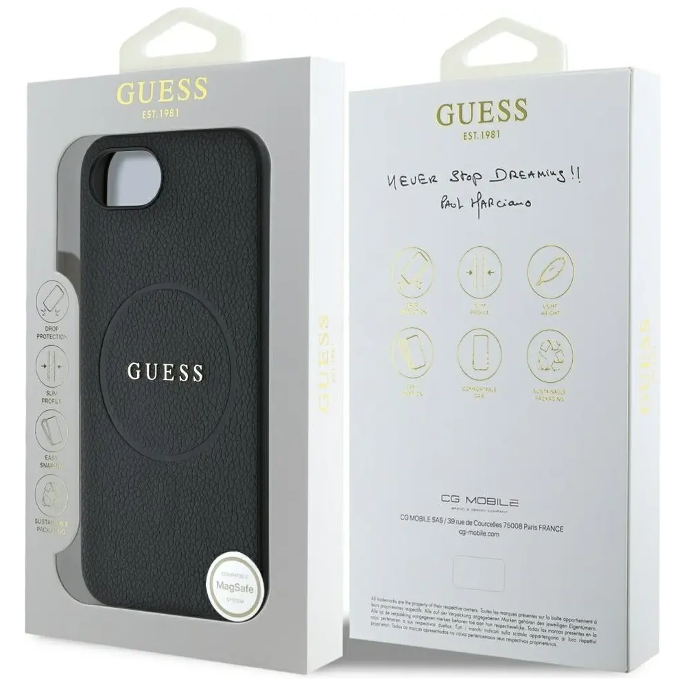 Wholesale Guess Grained Ring MagSafe Apple iPhone 16e black - GUE4469 - {ean13} - Hurt