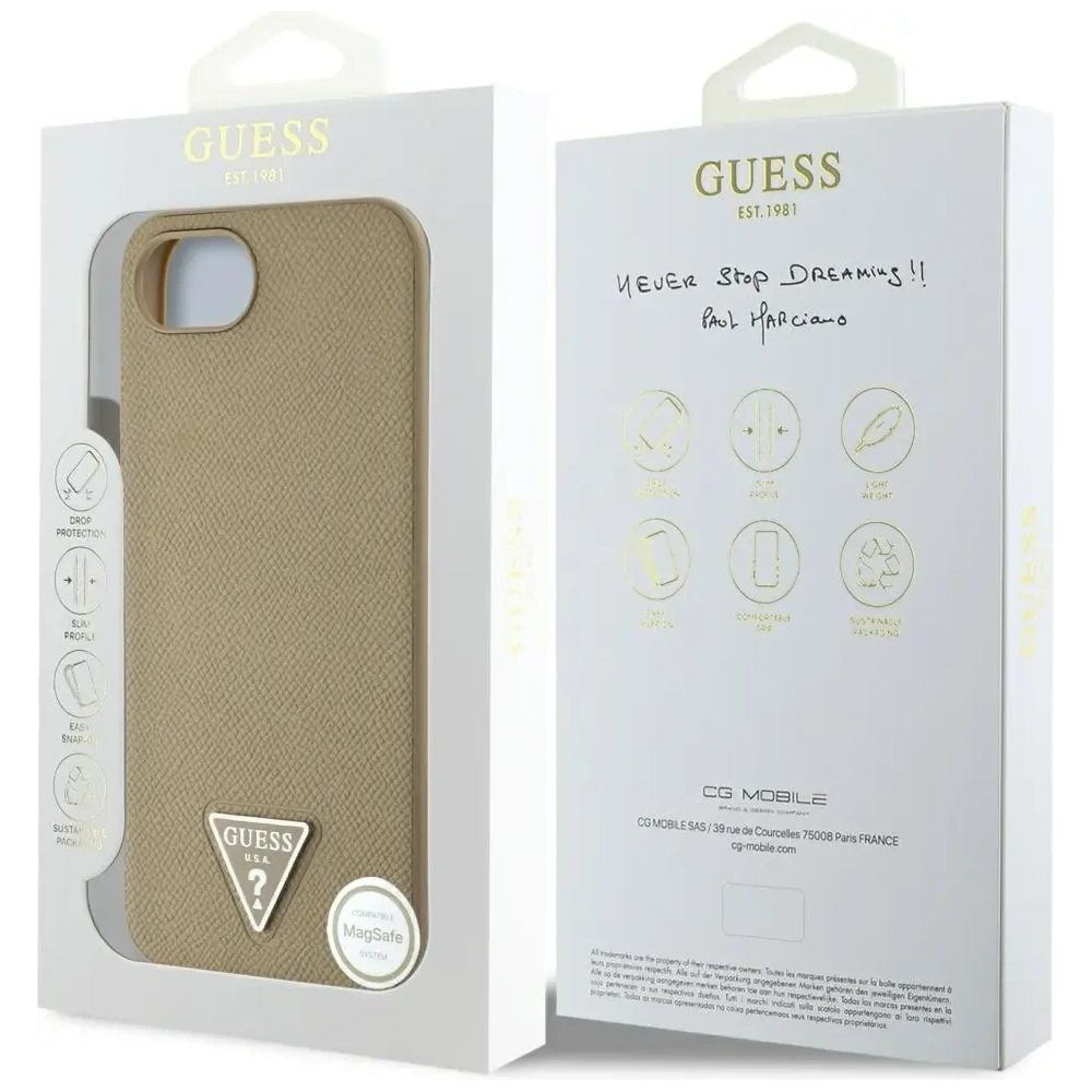 Wholesale Guess Grained Triangle MagSafe Apple iPhone 16e brown - GUE4471 - {ean13} - Hurt