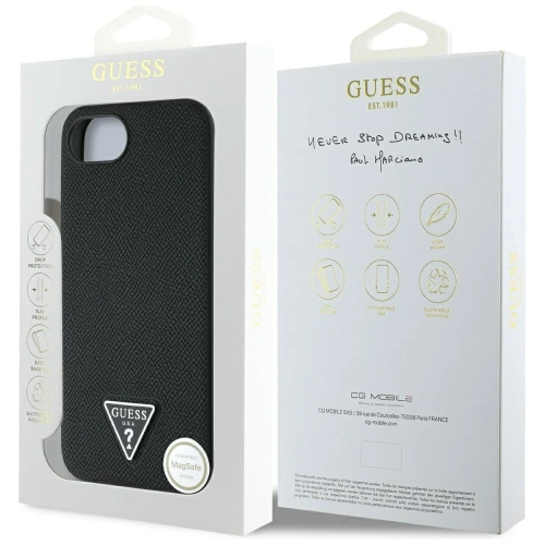 Etui Guess Grained Triangle MagSafe do Apple iPhone 16e czarny