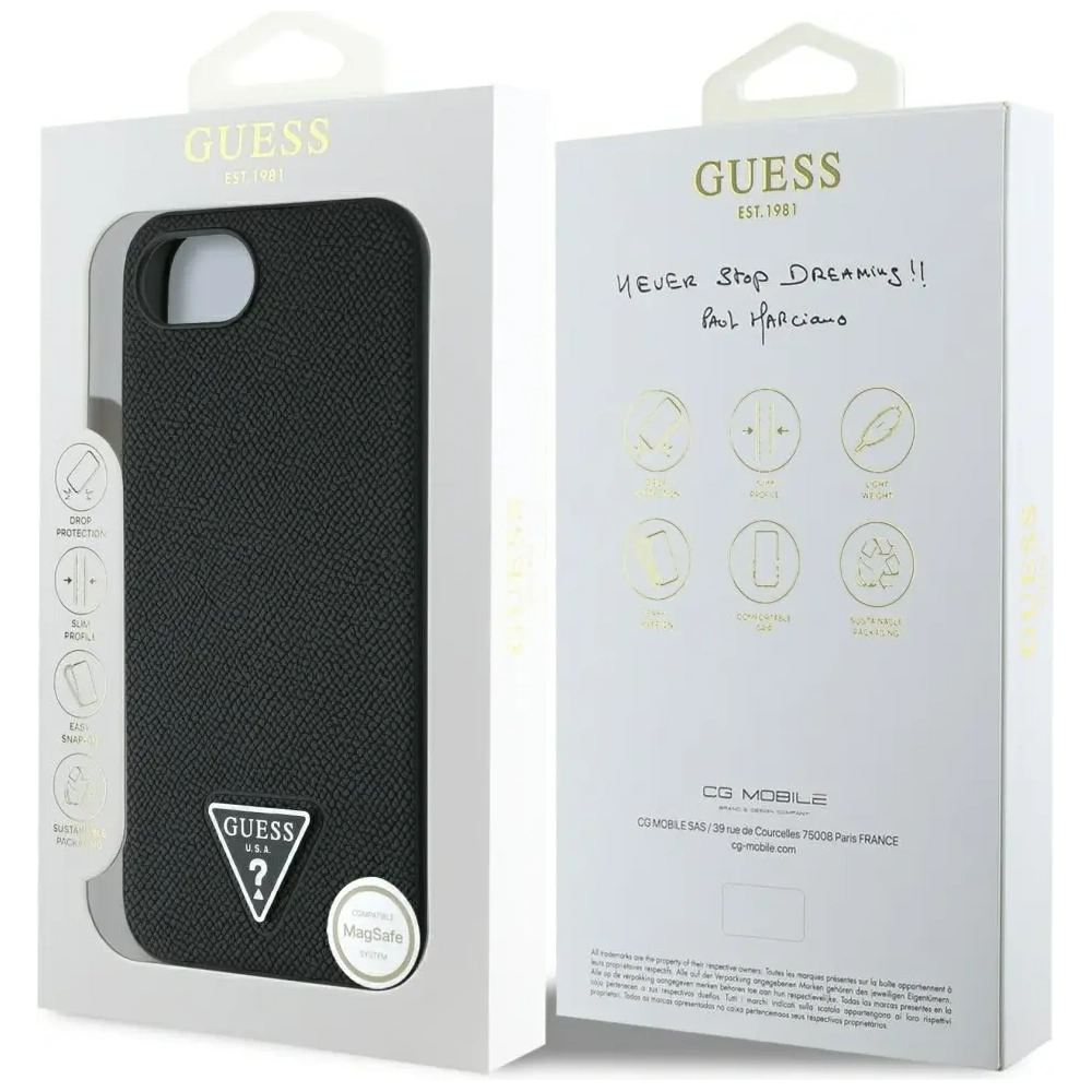 Wholesale Guess Grained Triangle MagSafe Apple iPhone 16e black - GUE4472 - {ean13} - Hurt