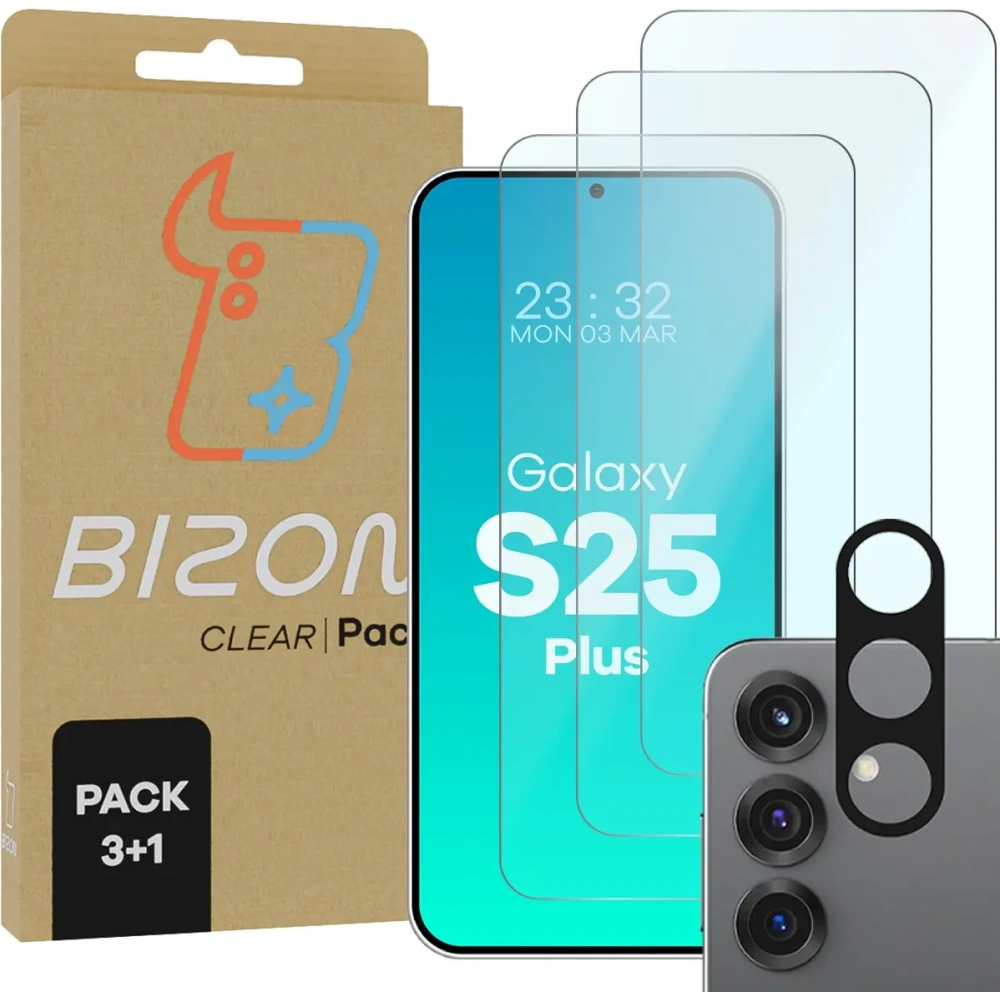 Wholesale Bizon Clear 2 Pack 3x tempered glass + 1x lens protection Samsung Galaxy S25+ Plus - BIZ8795 - {ean13} - Hurt