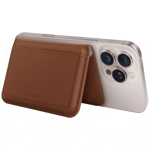 Magnetyczny portfel RFID UNIQ Lyden DS stojak na telefon karmelowy