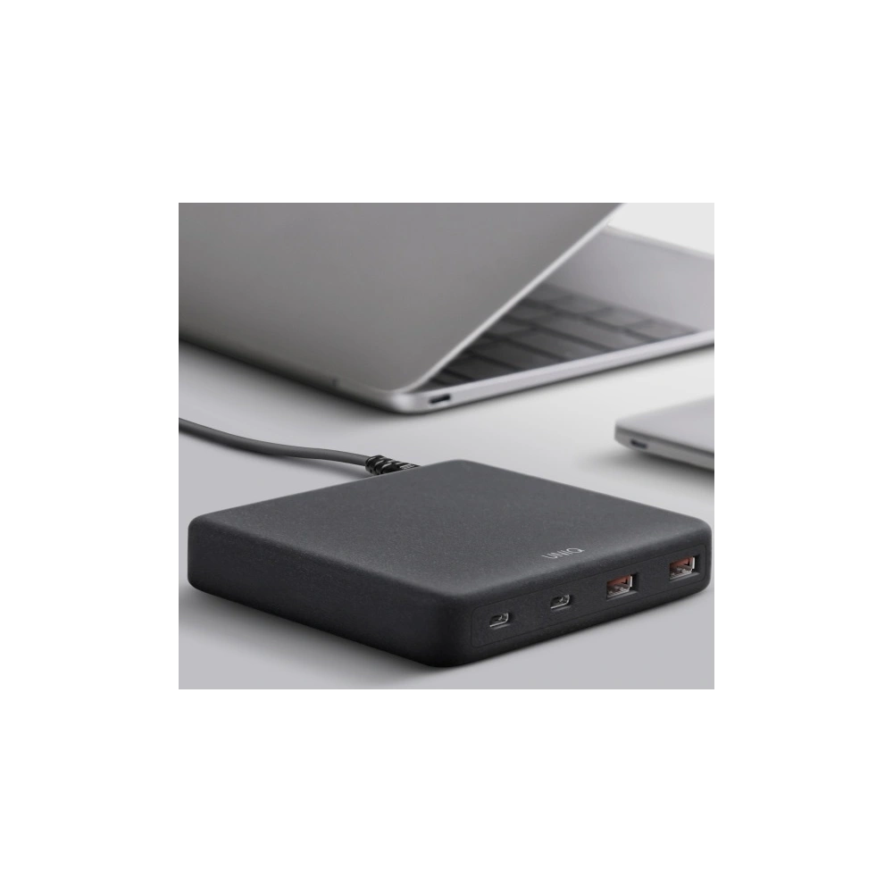 Hurtownia GSM - UNIQ Síťová nabíječka HUB Surge Mini 100W černá/uhlíková černá 2xUSB Quick Charge 3.0 + 2xUSB-C PD 3.0 (LITHOS Collective) - UNIQ229BLK - {ean13} - Hurt