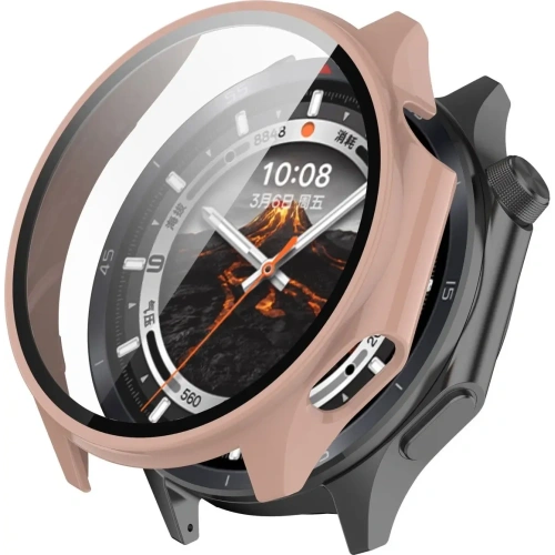 Etui ze szkłem do zegarka Bizon Case+Glass Watch do OnePlus Watch 3 / Oppo Watch X2 różowe
