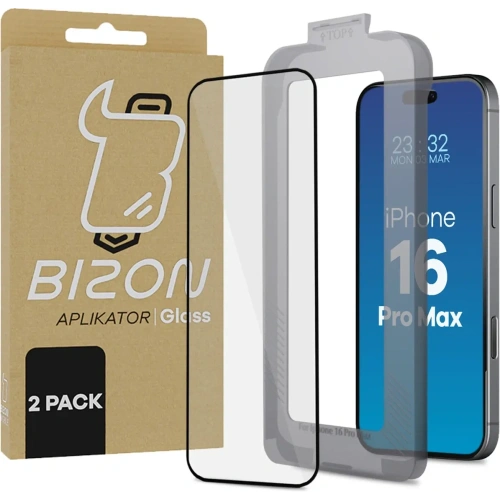 Szkło hartowane z ramką montażową Bizon Glass Aplikator do Apple iPhone 16 Pro Max [2 PACK]