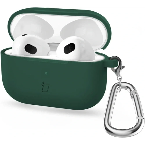 Silikonowe etui z karabińczykiem Bizon Case Headphone Silicone do Apple AirPods 4 ciemnozielone
