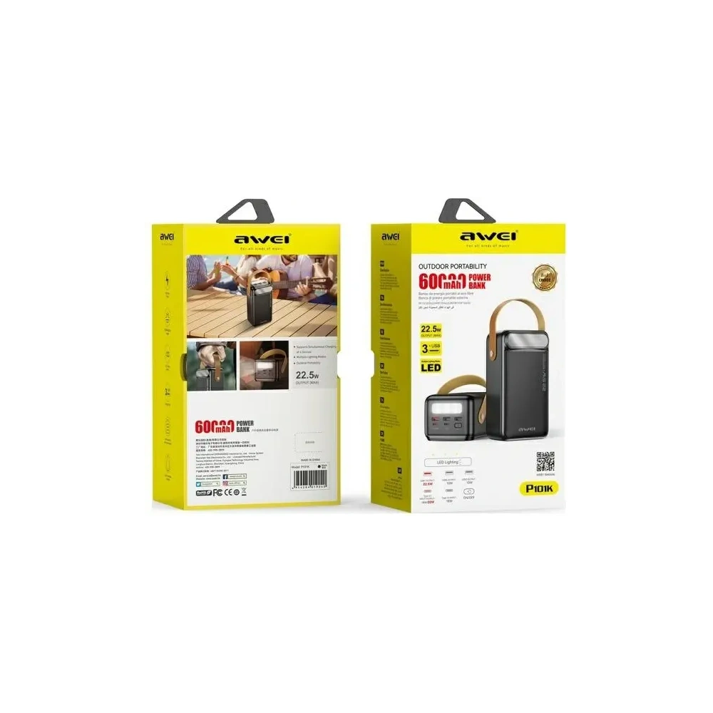 Hurtownia GSM - AWEI P101K 60000mAh 22.5W powerbanka černá - AWEI241 - {ean13} - Hurt