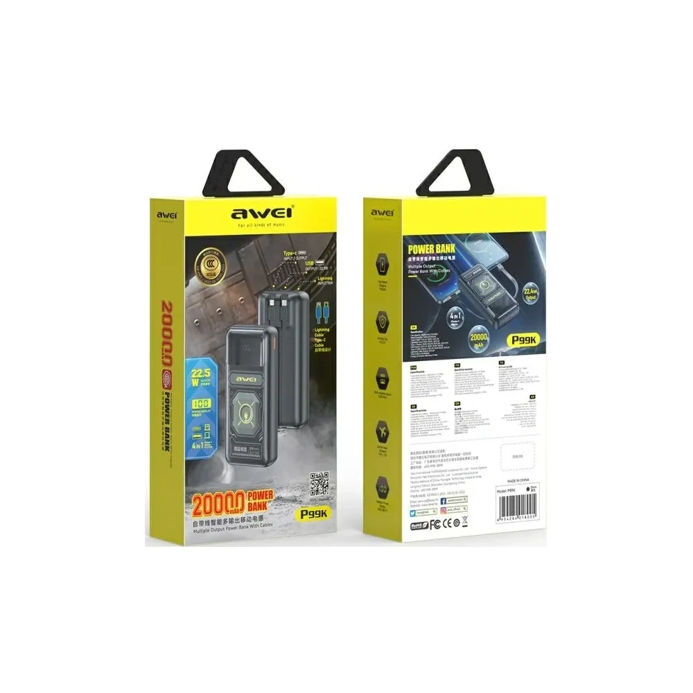 Wholesale AWEI P99K 20000mAh 22.5W powerbank black - AWEI242 - {ean13} - Hurt