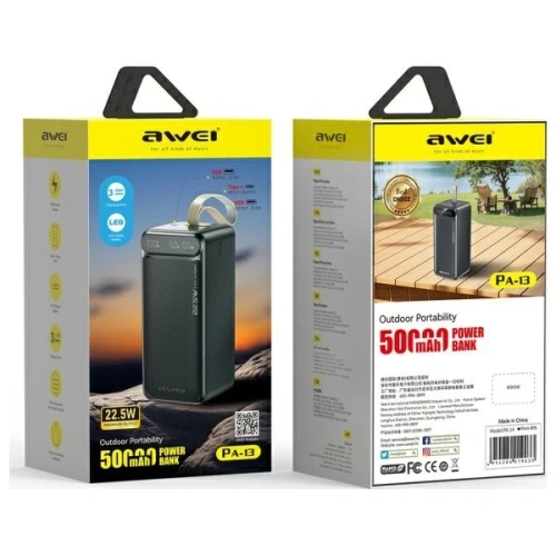 Powerbank AWEI PA-13 50000mAh 22.5W czarny/black