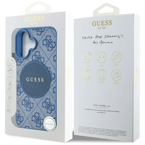 Etui Guess 4G Circle Classic Logo MagSafe do Apple iPhone 16 niebieski