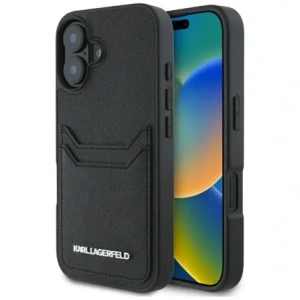 Wholesale Karl Lagerfeld HC Grained PU Cardslot Metal Elong Apple iPhone 16 black - KLD21988 - {ean13} - Hurt