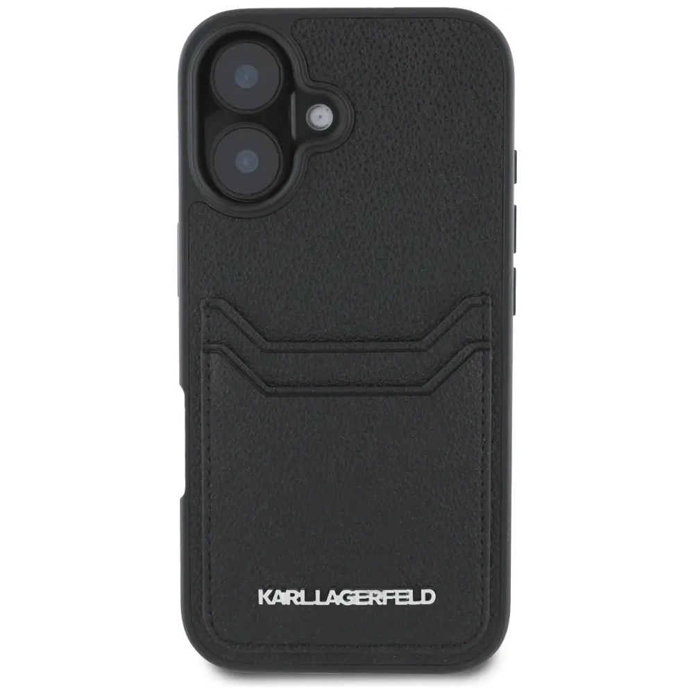 Hurtownia GSM - Karl Lagerfeld HC Grained PU Kártyafoglalat Fém Hosszabb Apple iPhone 16 fekete - KLD21988 - {ean13} - Hurt
