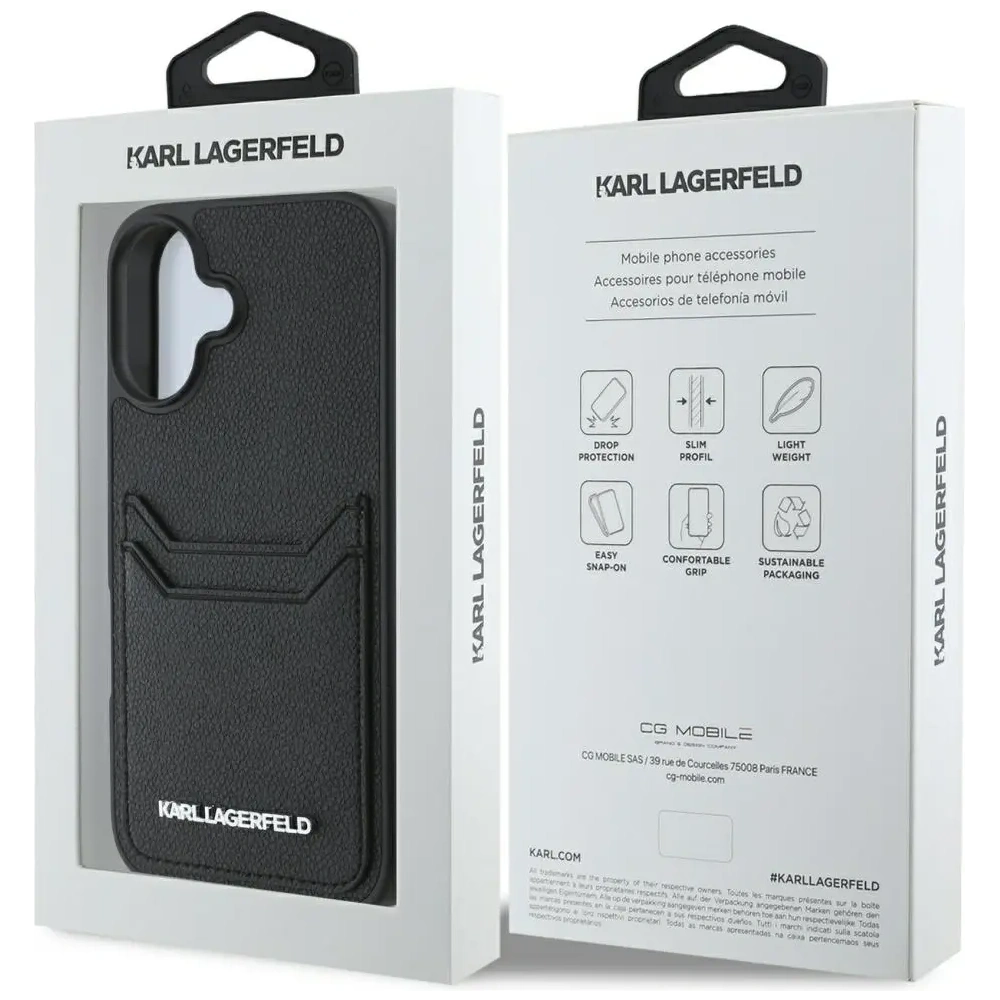 Hurtownia GSM - Karl Lagerfeld HC Grained PU Kartenfach Metall Elong Apple iPhone 16 schwarz - KLD21988 - {ean13} - Hurt