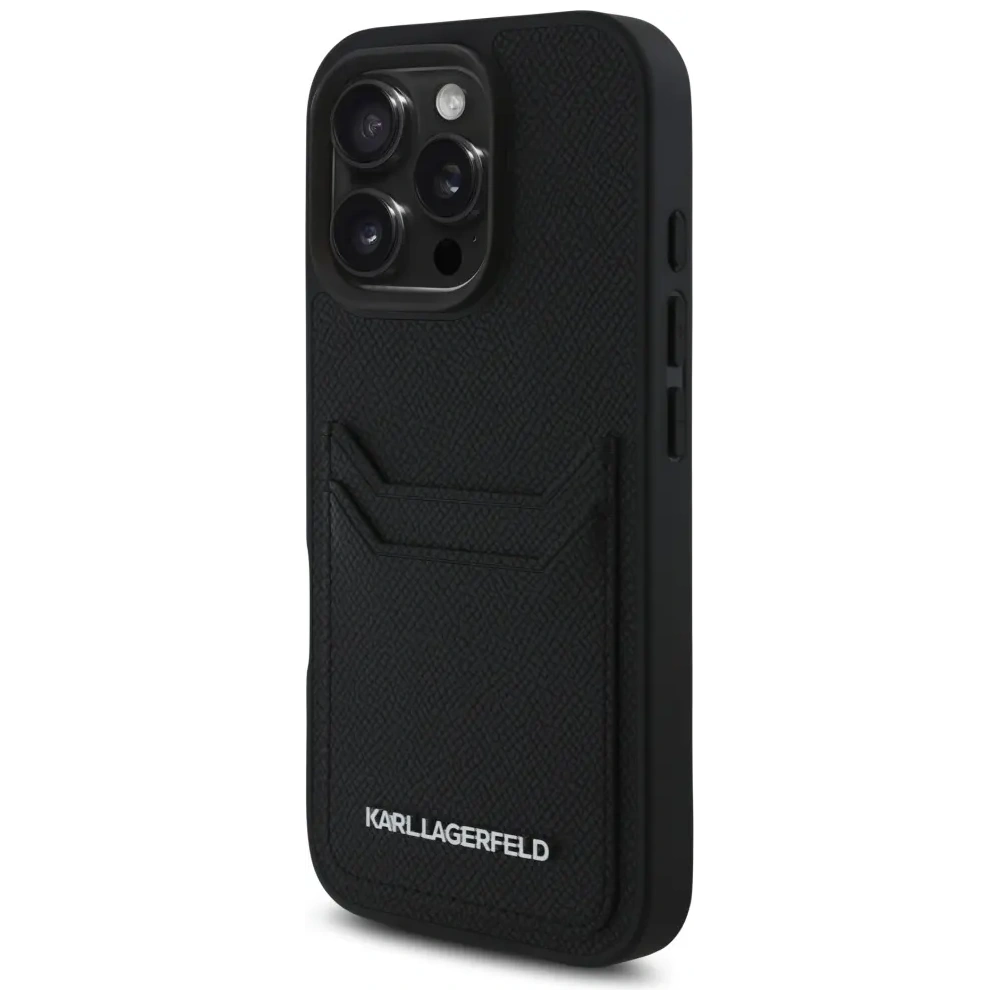 Wholesale Karl Lagerfeld HC Grained PU Cardslot Metal Elong Apple iPhone 16 Pro black - KLD21989 - {ean13} - Hurt