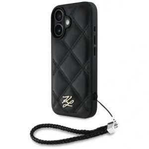 Wholesale Karl Lagerfeld Quilted Initial Logo & Chain Strap Apple iPhone 16 black - KLD21992 - {ean13} - Hurt