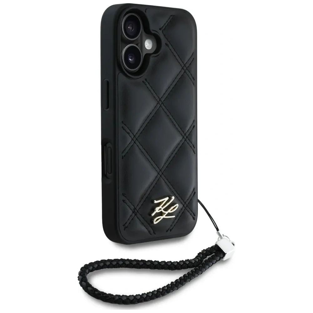 Hurtownia GSM - Karl Lagerfeld Logo inițial matlasat & curea din lanț Apple iPhone 16 negru - KLD21992 - {ean13} - Hurt