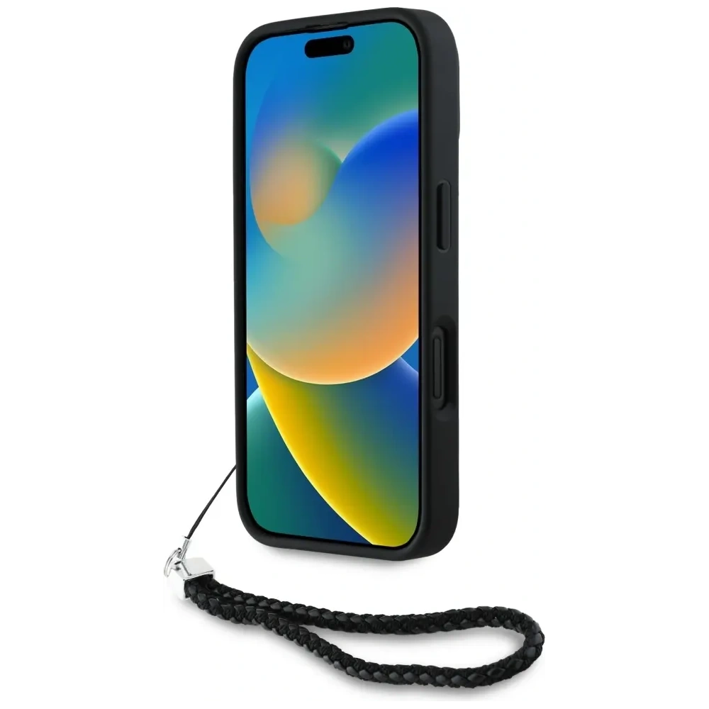 Hurtownia GSM - Karl Lagerfeld Logo inițial matlasat & curea din lanț Apple iPhone 16 negru - KLD21992 - {ean13} - Hurt