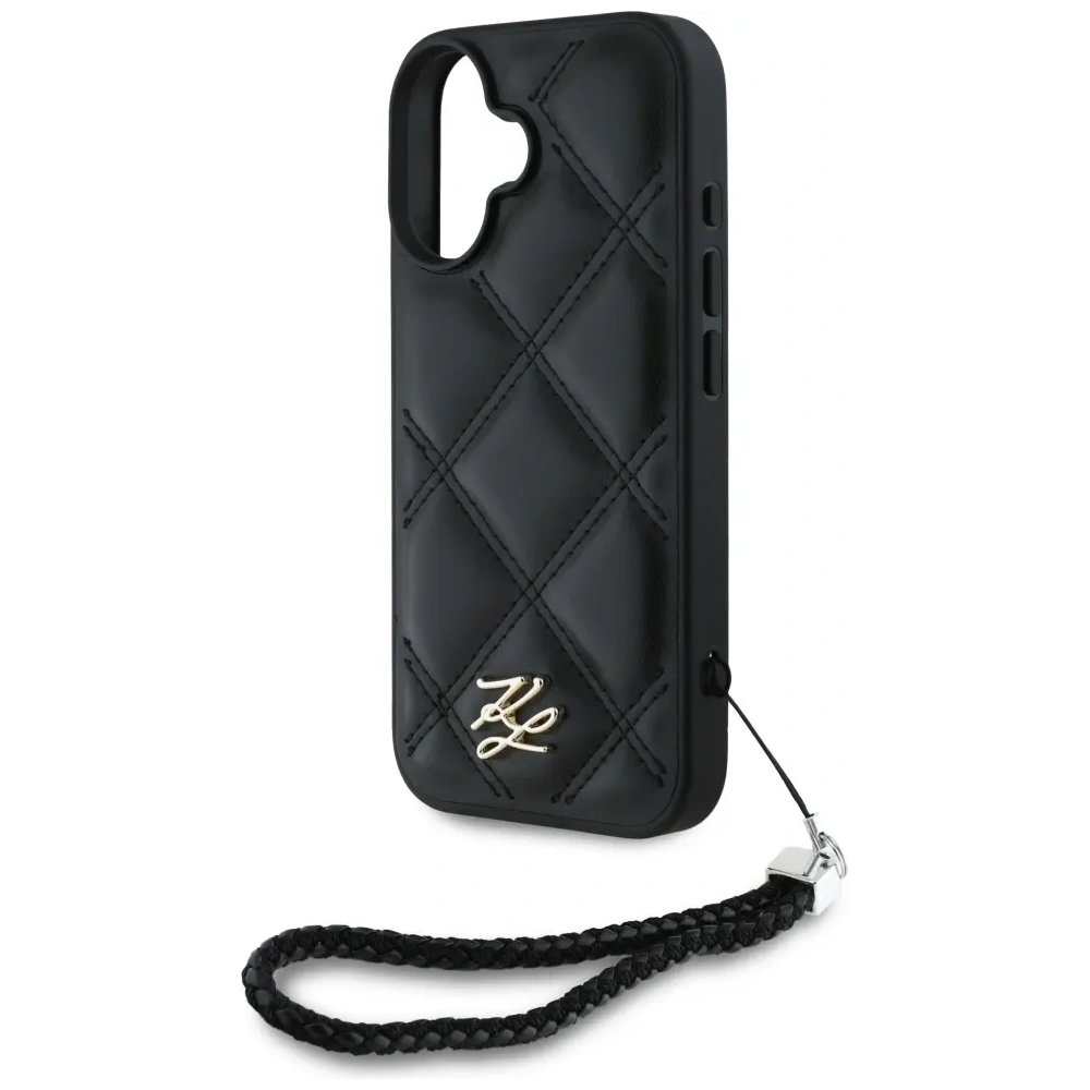Hurtownia GSM - Karl Lagerfeld Logo inițial matlasat & curea din lanț Apple iPhone 16 negru - KLD21992 - {ean13} - Hurt