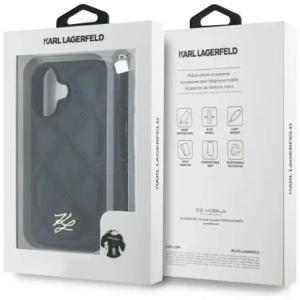 Hurtownia GSM - Karl Lagerfeld Logo inițial matlasat & curea din lanț Apple iPhone 16 negru - KLD21992 - {ean13} - Hurt
