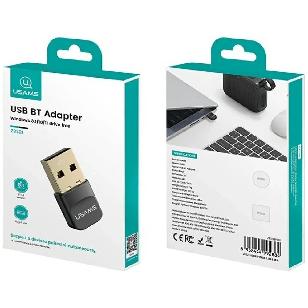 Hurtownia GSM - Adapter USB-A Bluetooth 5.1 USAMS ZB321 czarny - USA1229 - {ean13} - Hurt