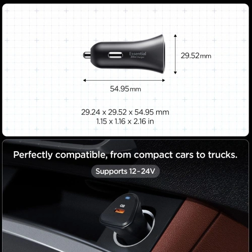 Ładowarka samochodowa Spigen Essential EV301 1-port USB-C Car Charger 30W Black