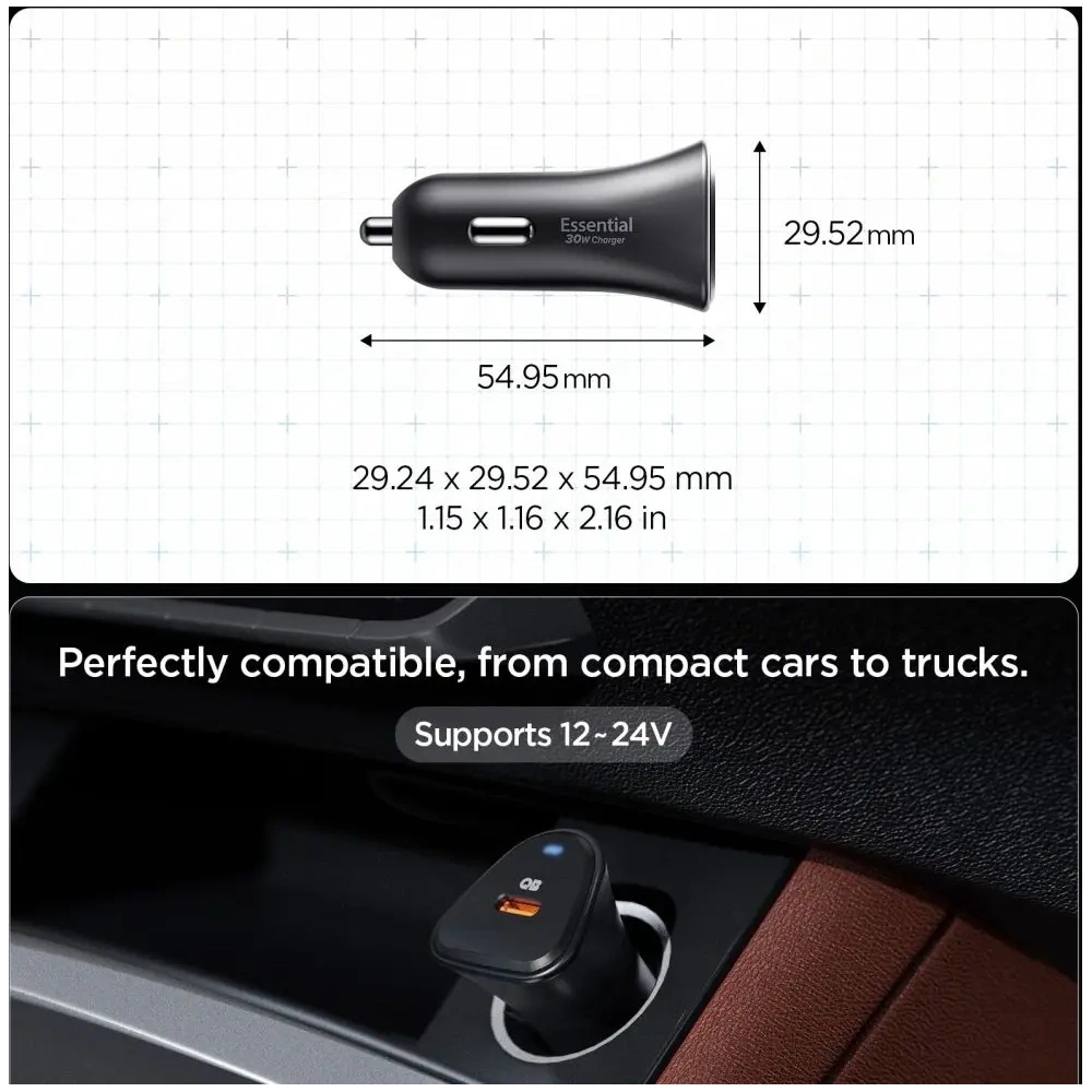 Hurtownia GSM - Spigen Essential EV301 1-port USB-C Auto Nabíječka 30W Černá - SPN16737 - {ean13} - Hurt