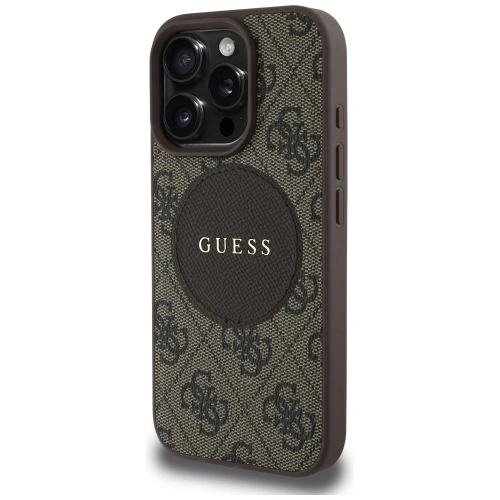 Etui Guess 4G Circle Classic Logo MagSafe do Apple iPhone 16 Pro Max brązowy