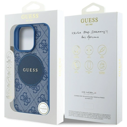 Etui Guess 4G Circle Classic Logo MagSafe do Apple iPhone 16 Pro niebieski