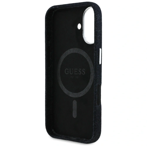 Etui Guess Denim Triangle Logo MagSafe do Apple iPhone 16 czarny