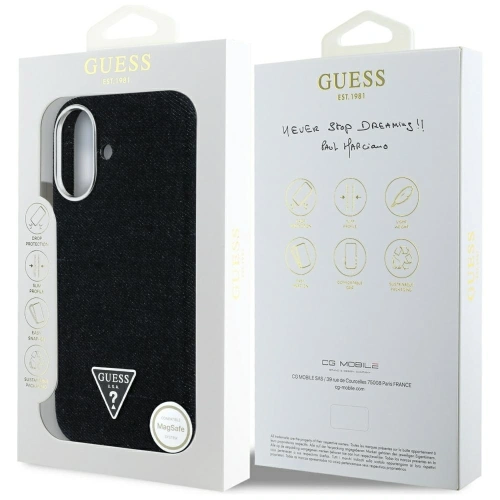 Etui Guess Denim Triangle Logo MagSafe do Apple iPhone 16 czarny