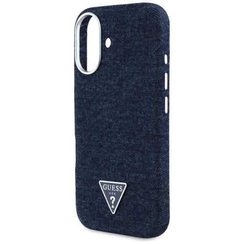 Etui Guess Denim Triangle Logo MagSafe do Apple iPhone 16 niebieski