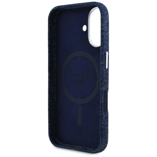 Etui Guess Denim Triangle Logo MagSafe do Apple iPhone 16 niebieski