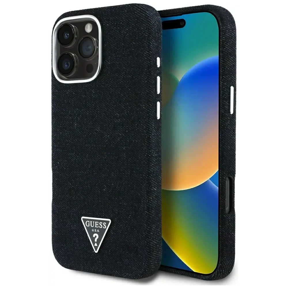 Hurtownia GSM - Guess Denim Trojúhelníkové Logo MagSafe Apple iPhone 16 Pro černý - GUE4490 - {ean13} - Hurt
