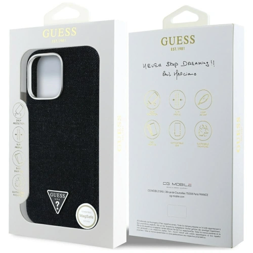Etui Guess Denim Triangle Logo MagSafe do Apple iPhone 16 Pro czarny