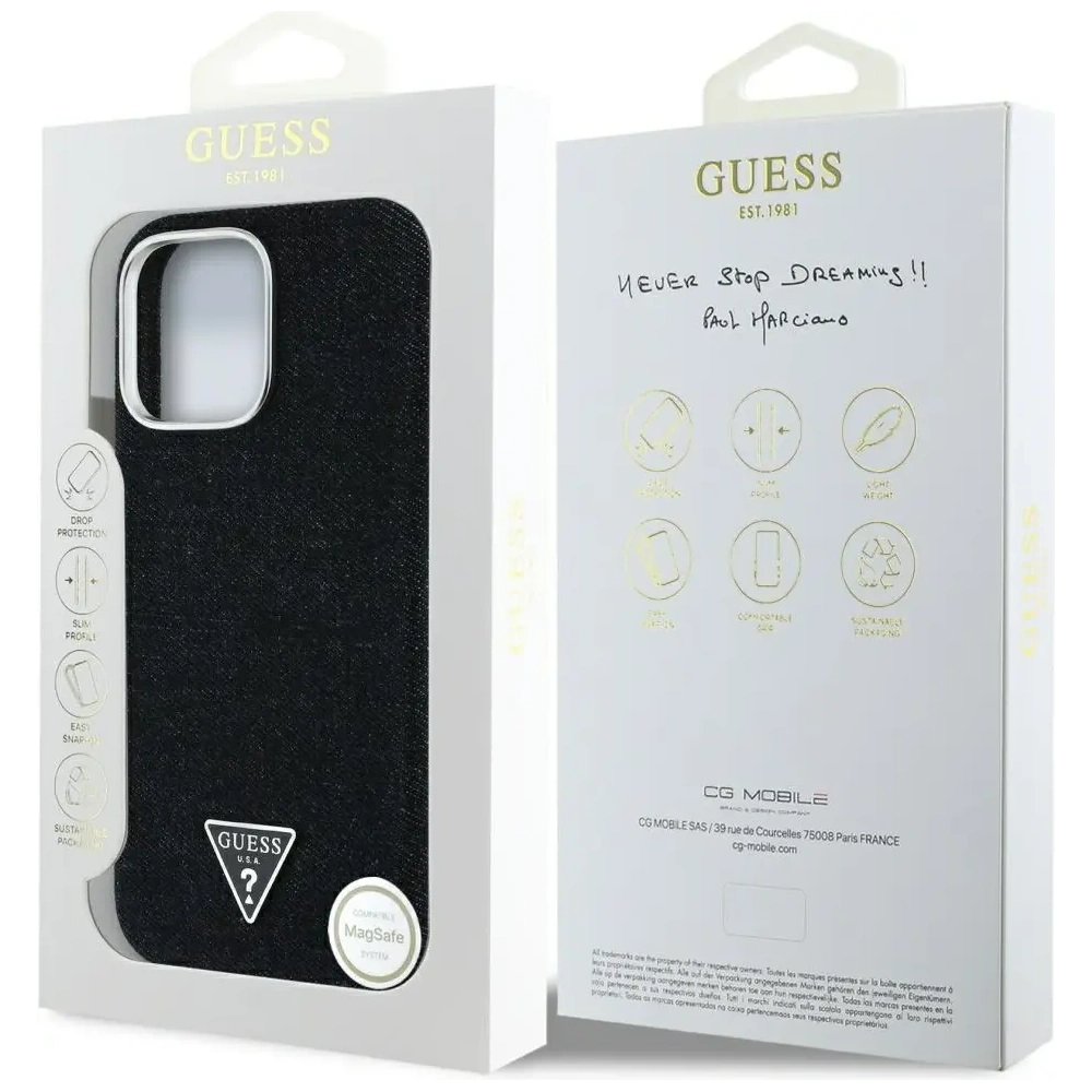 Hurtownia GSM - Guess Denim Trojúhelníkové Logo MagSafe Apple iPhone 16 Pro černý - GUE4490 - {ean13} - Hurt