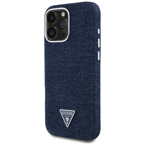 Etui Guess Denim Triangle Logo MagSafe do Apple iPhone 16 Pro Max niebieski