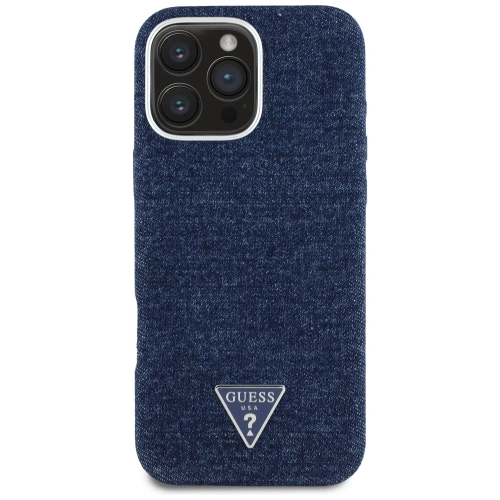 Etui Guess Denim Triangle Logo MagSafe do Apple iPhone 16 Pro Max niebieski