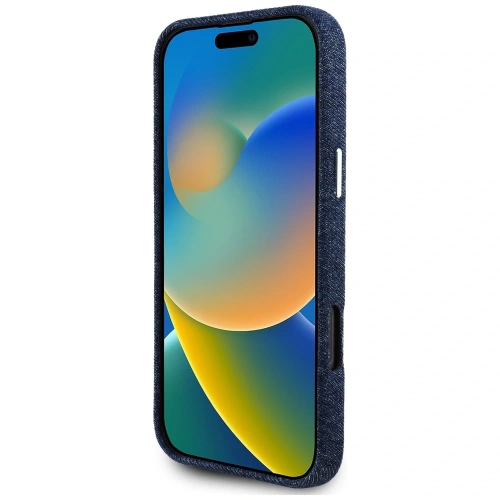 Etui Guess Denim Triangle Logo MagSafe do Apple iPhone 16 Pro Max niebieski