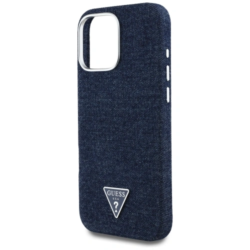 Etui Guess Denim Triangle Logo MagSafe do Apple iPhone 16 Pro Max niebieski