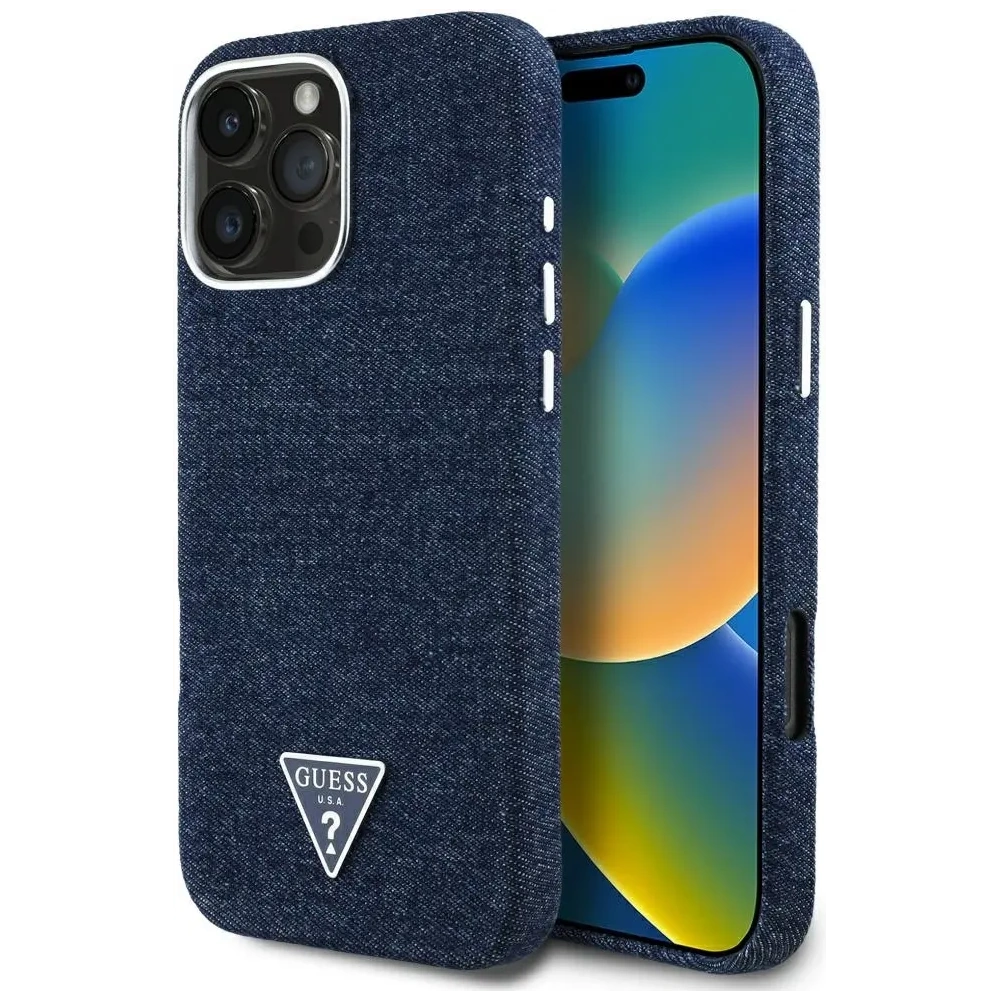 Hurtownia GSM - Guess Denim Trojúhelníkové Logo MagSafe Apple iPhone 16 Pro modrý - GUE4493 - {ean13} - Hurt
