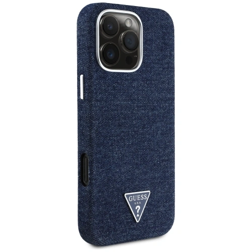 Etui Guess Denim Triangle Logo MagSafe do Apple iPhone 16 Pro niebieski