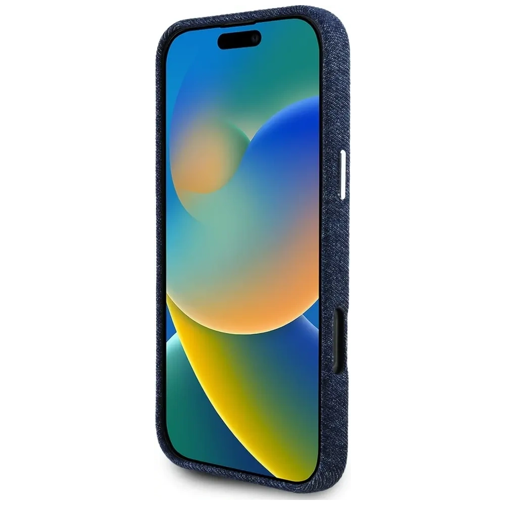Hurtownia GSM - Guess Logo triunghi din denim MagSafe Apple iPhone 16 Pro albastru - GUE4493 - {ean13} - Hurt